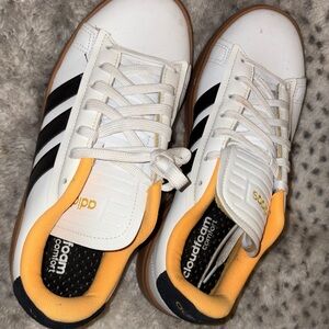 Adidas White Sneakers Men Size 8 Black Stripe Casual Shoes Clean Classic